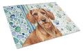 Wirehaired Red Dachshund Coastal Sea Glass Cutting Board Tempered Glass Kitchen Cutting Surface, Heat Resistant Chopping, Non-Slip Feet, Food Prep & Serving
