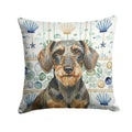 Wirehaired Wild Boar Dachshund Coastal Sea Glass Decorative Throw Pillow 14x14 Indoor Outdoor Accent Cushion, Fabric Cover with Insert for Sofa, Bed, Porch & Living Room