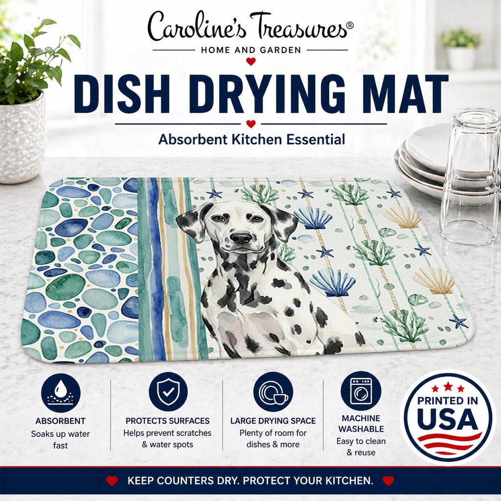 Dalmatian Coastal Sea Glass Dish Drying Mat Absorbent Dish Drying Mat Pad for Kitchen Counter Dish Drainer Mat for Countertop, 14 x 21", Multicolor