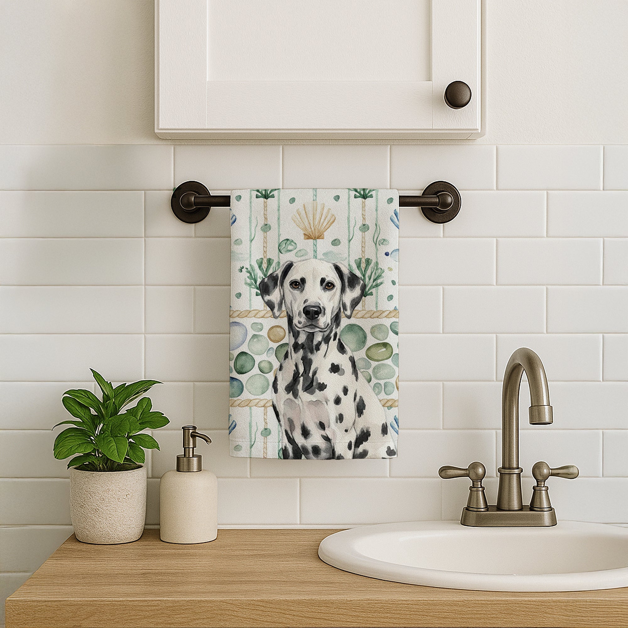 Dalmatian Coastal Sea Glass Kitchen Towel Velour Plush Front and Cotton Loop Back Machine Washable