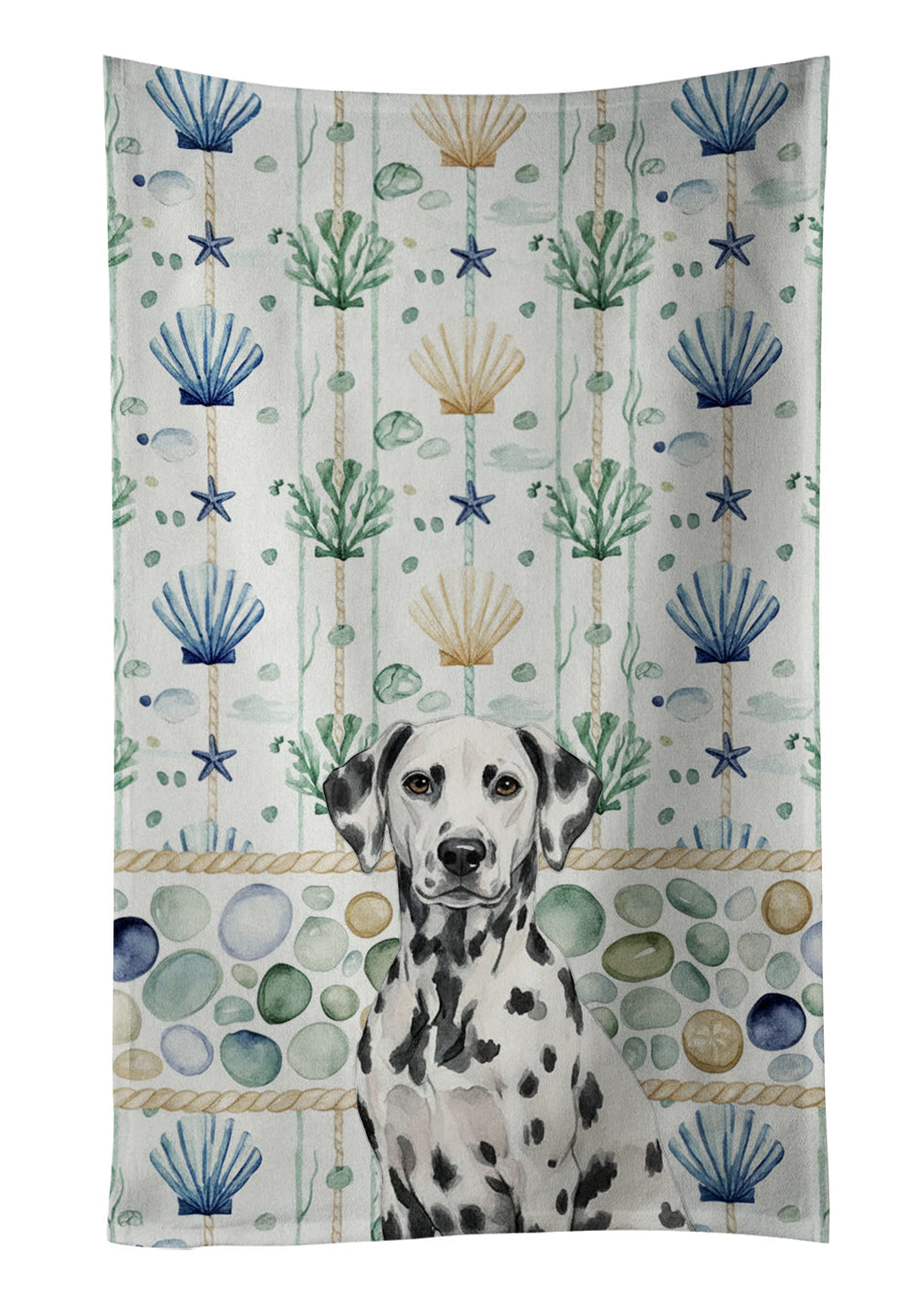 Dalmatian Coastal Sea Glass Kitchen Towel Velour Plush Front and Cotton Loop Back Machine Washable