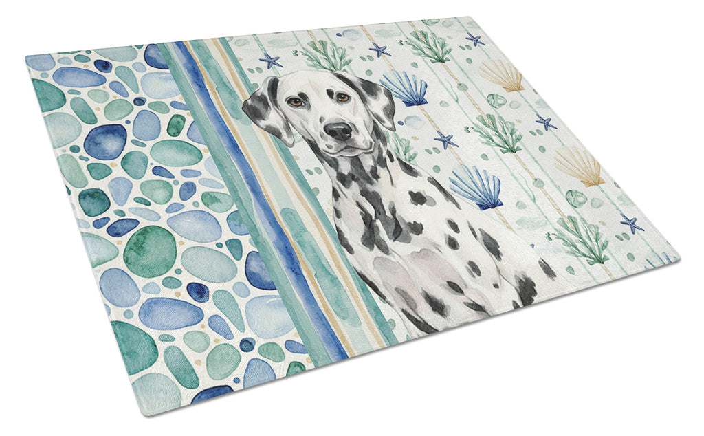 Dalmatian Coastal Sea Glass Cutting Board Tempered Glass Kitchen Cutting Surface, Heat Resistant Chopping, Non-Slip Feet, Food Prep & Serving
