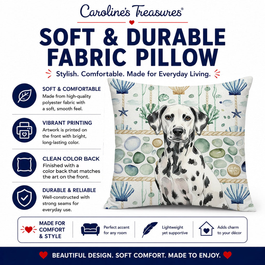 Dalmatian Coastal Sea Glass Decorative Throw Pillow 18x18 Indoor Outdoor Accent Cushion, Fabric Cover with Insert for Sofa, Bed, Porch & Living Room
