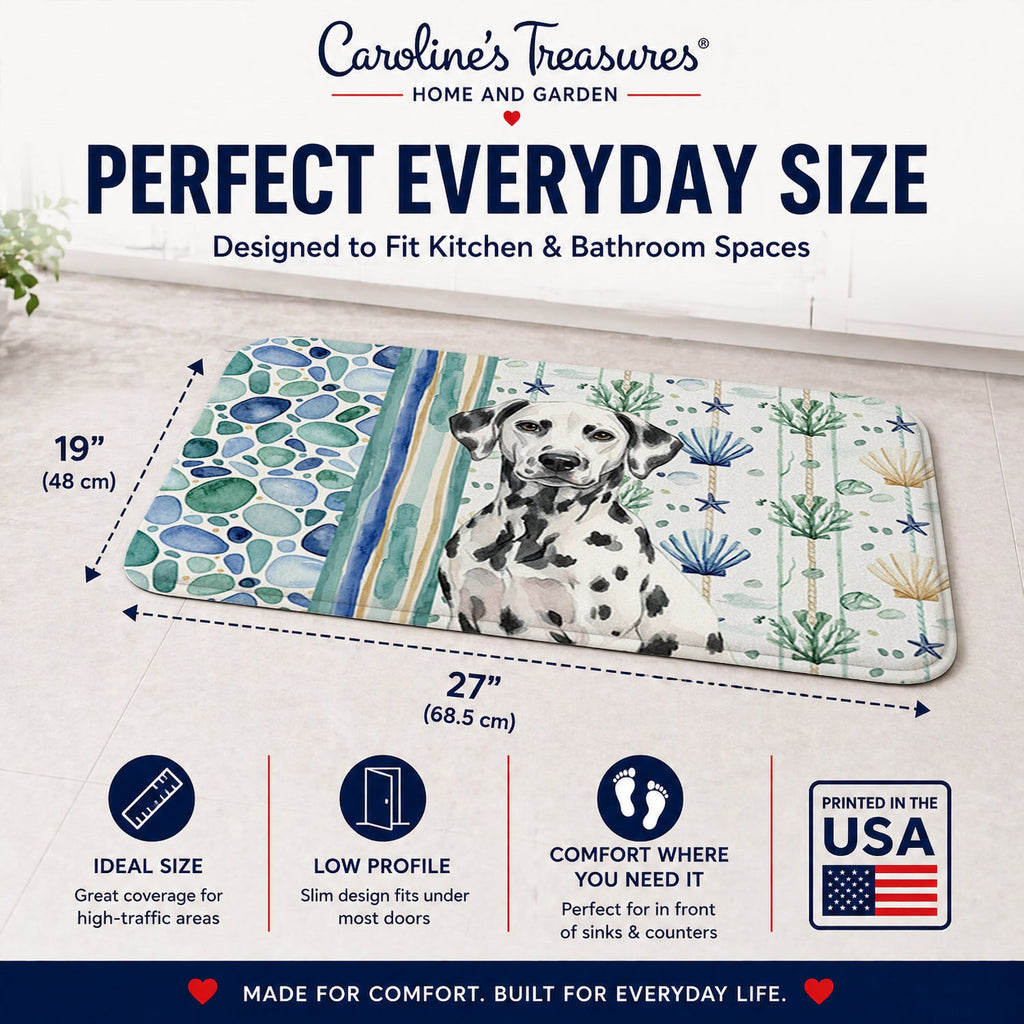 Dalmatian Coastal Sea Glass Memory Foam Kitchen Mat Machine Washable Anti-Fatigue Cushion Comfort Bath or Kitchen Rug