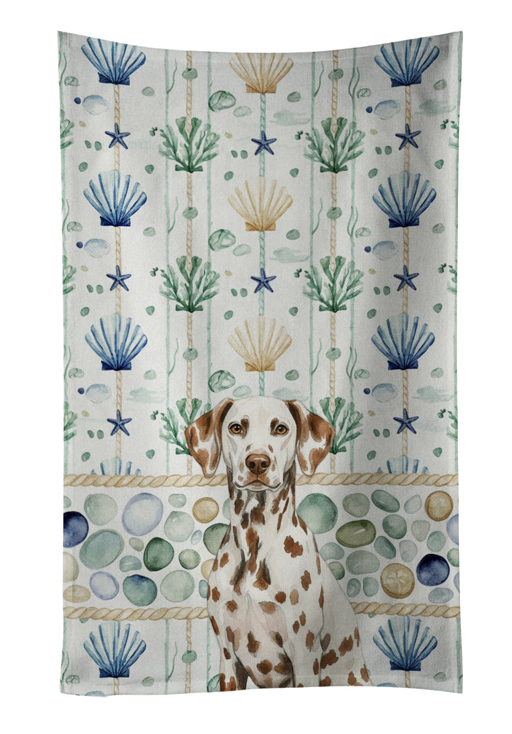 Liver Dalmatian Coastal Sea Glass Kitchen Towel Velour Plush Front and Cotton Loop Back Machine Washable