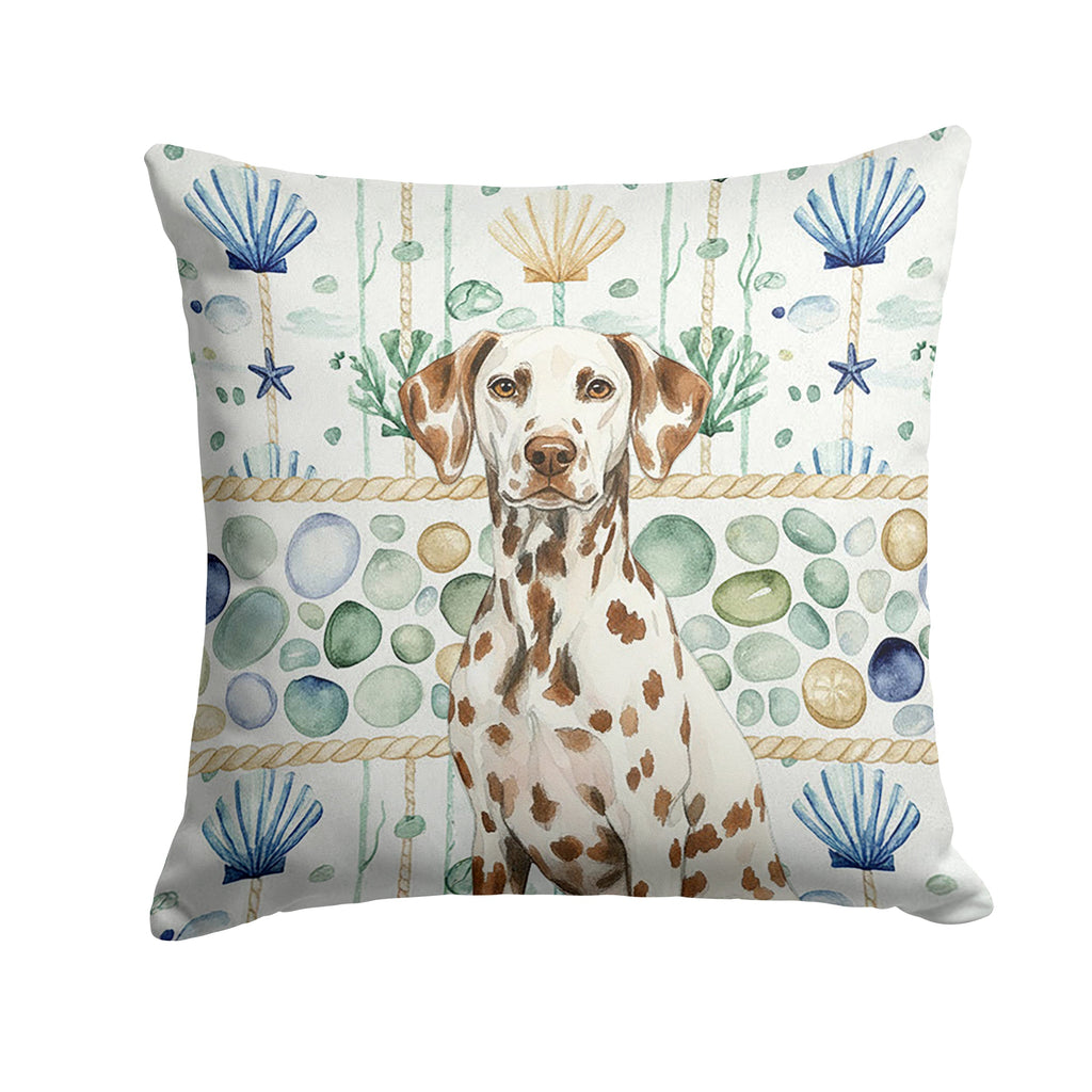 Liver Dalmatian Coastal Sea Glass Decorative Throw Pillow 14x14 Indoor Outdoor Accent Cushion, Fabric Cover with Insert for Sofa, Bed, Porch & Living Room