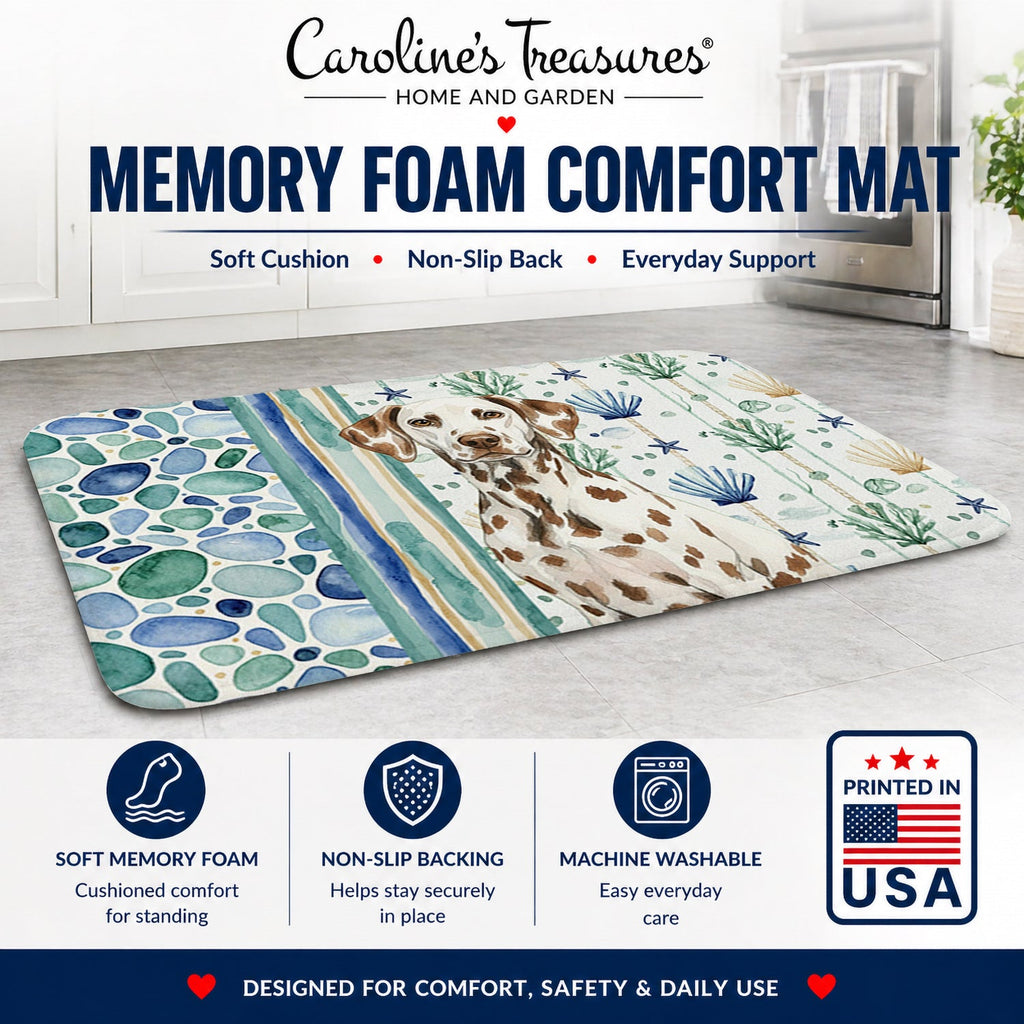 Liver Dalmatian Coastal Sea Glass Memory Foam Kitchen Mat Machine Washable Anti-Fatigue Cushion Comfort Bath or Kitchen Rug