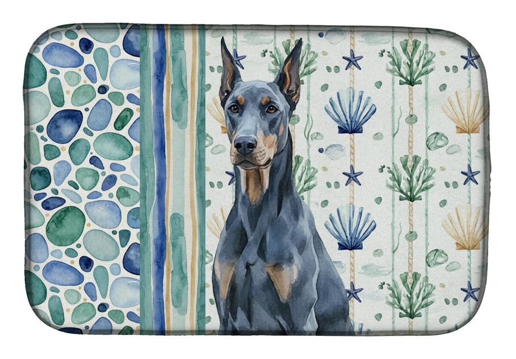 Blue Doberman Pinscher Coastal Sea Glass Dish Drying Mat Absorbent Dish Drying Mat Pad for Kitchen Counter Dish Drainer Mat for Countertop, 14 x 21", Multicolor