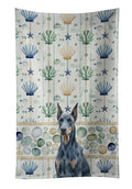 Blue Doberman Pinscher Coastal Sea Glass Kitchen Towel Velour Plush Front and Cotton Loop Back Machine Washable