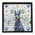 Blue Doberman Pinscher Coastal Sea Glass Framed Metal Print Bathroom, Kitchen, Office, Home Decor Wall Art Ready to Hang, Square, 8X8