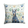 Blue Doberman Pinscher Coastal Sea Glass Decorative Throw Pillow 14x14 Indoor Outdoor Accent Cushion, Fabric Cover with Insert for Sofa, Bed, Porch & Living Room