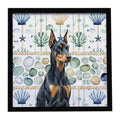 Doberman Pinscher Coastal Sea Glass Framed Metal Print Bathroom, Kitchen, Office, Home Decor Wall Art Ready to Hang, Square, 8X8