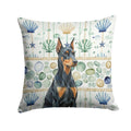 Doberman Pinscher Coastal Sea Glass Decorative Throw Pillow 14x14 Indoor Outdoor Accent Cushion, Fabric Cover with Insert for Sofa, Bed, Porch & Living Room