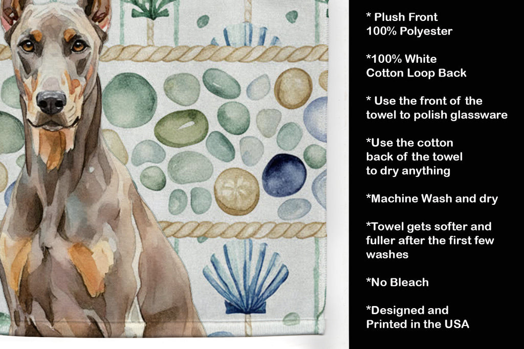 Fawn Doberman Pinscher Coastal Sea Glass Kitchen Towel Velour Plush Front and Cotton Loop Back Machine Washable