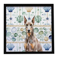 Fawn Doberman Pinscher Coastal Sea Glass Framed Metal Print Bathroom, Kitchen, Office, Home Decor Wall Art Ready to Hang, Square, 8X8