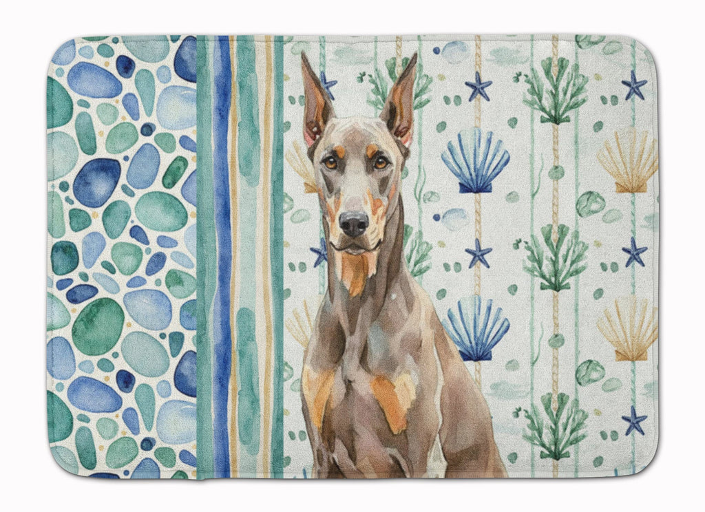 Fawn Doberman Pinscher Coastal Sea Glass Memory Foam Kitchen Mat Machine Washable Anti-Fatigue Cushion Comfort Bath or Kitchen Rug