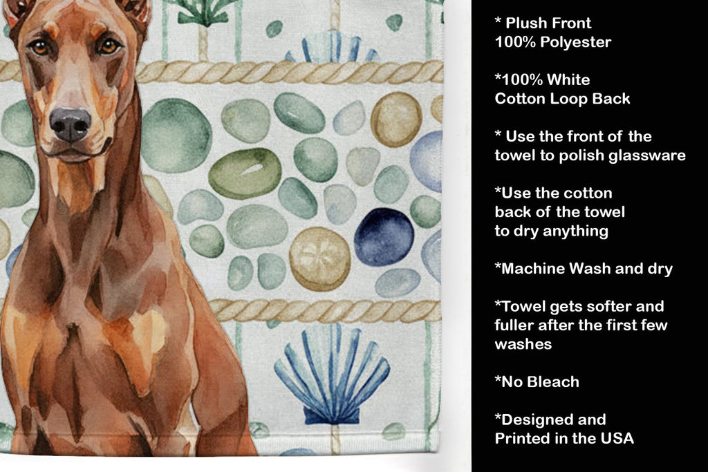 Red Doberman Pinscher Coastal Sea Glass Kitchen Towel Velour Plush Front and Cotton Loop Back Machine Washable