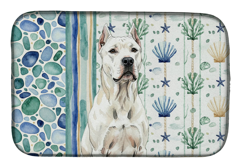 Dogo Argentino Coastal Sea Glass Dish Drying Mat Absorbent Dish Drying Mat Pad for Kitchen Counter Dish Drainer Mat for Countertop, 14 x 21", Multicolor