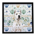 Dogo Argentino Coastal Sea Glass Framed Metal Print Bathroom, Kitchen, Office, Home Decor Wall Art Ready to Hang, Square, 8X8