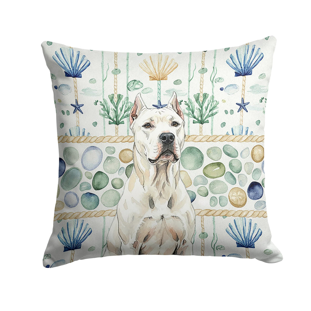 Dogo Argentino Coastal Sea Glass Decorative Throw Pillow 14x14 Indoor Outdoor Accent Cushion, Fabric Cover with Insert for Sofa, Bed, Porch & Living Room