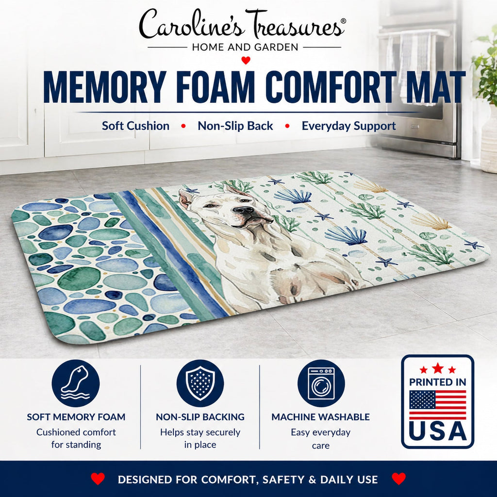 Dogo Argentino Coastal Sea Glass Memory Foam Kitchen Mat Machine Washable Anti-Fatigue Cushion Comfort Bath or Kitchen Rug