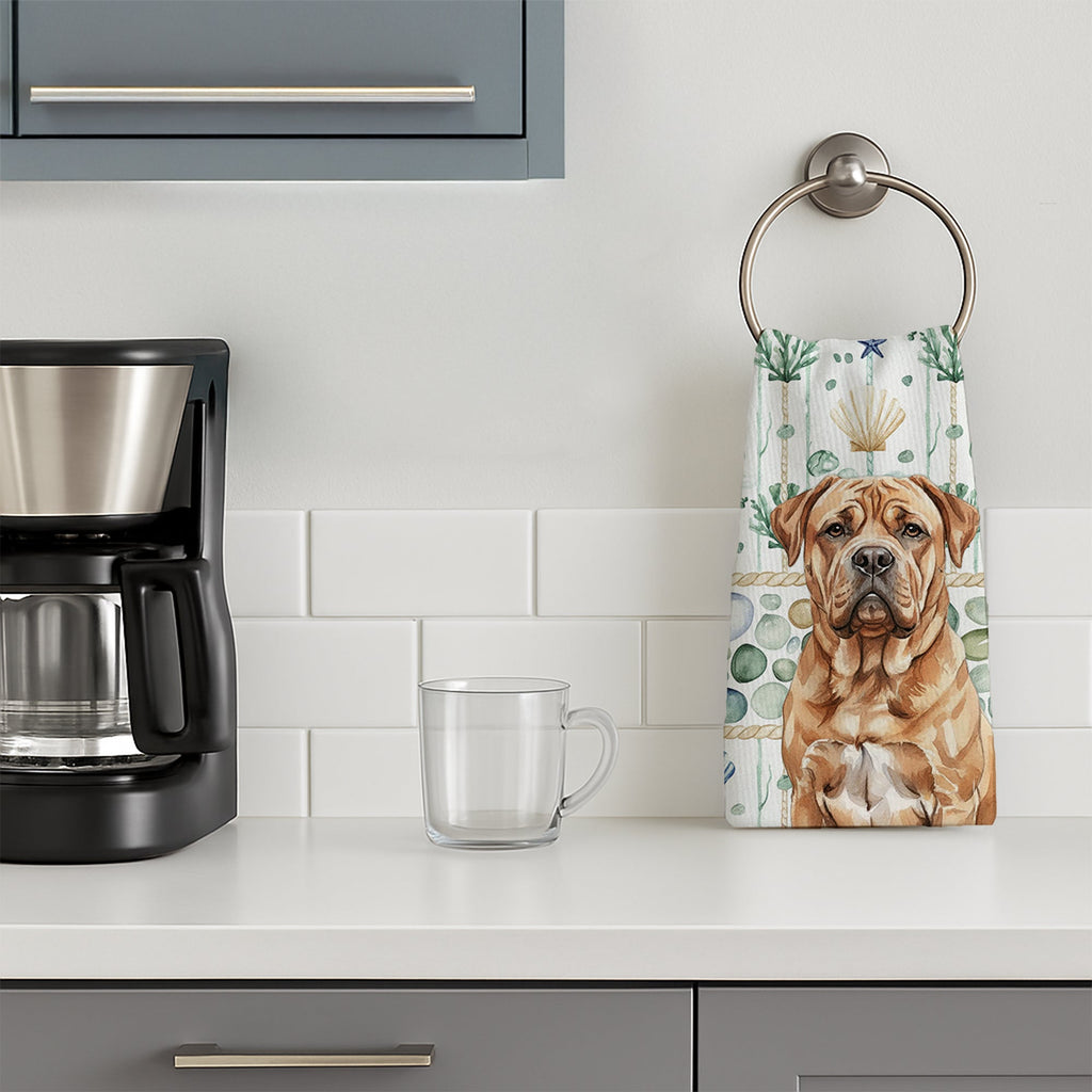 Dogue de Bordeaux Coastal Sea Glass Kitchen Towel Velour Plush Front and Cotton Loop Back Machine Washable