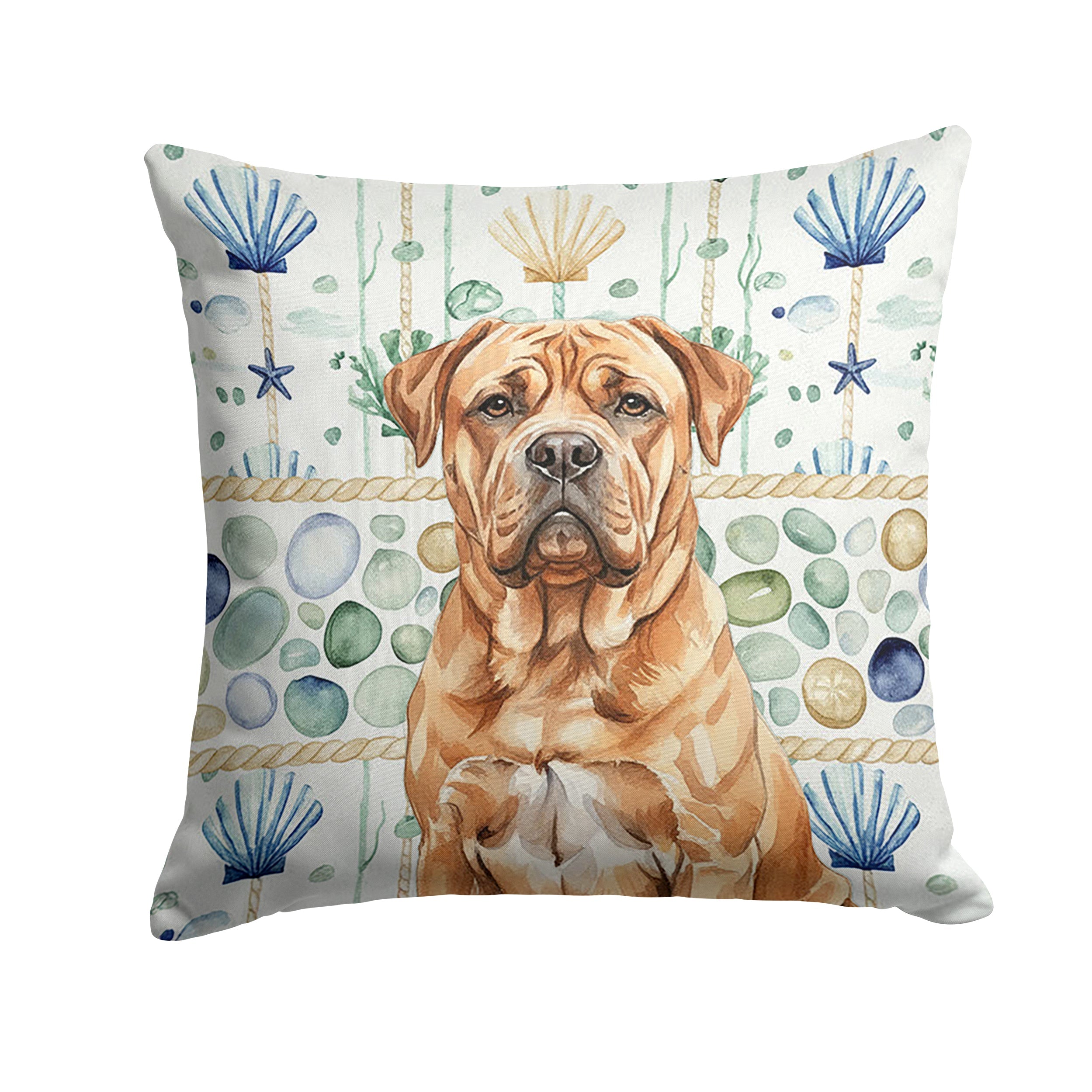 Dogue de Bordeaux Coastal Sea Glass Decorative Throw Pillow 14x14 Indoor Outdoor Accent Cushion, Fabric Cover with Insert for Sofa, Bed, Porch & Living Room