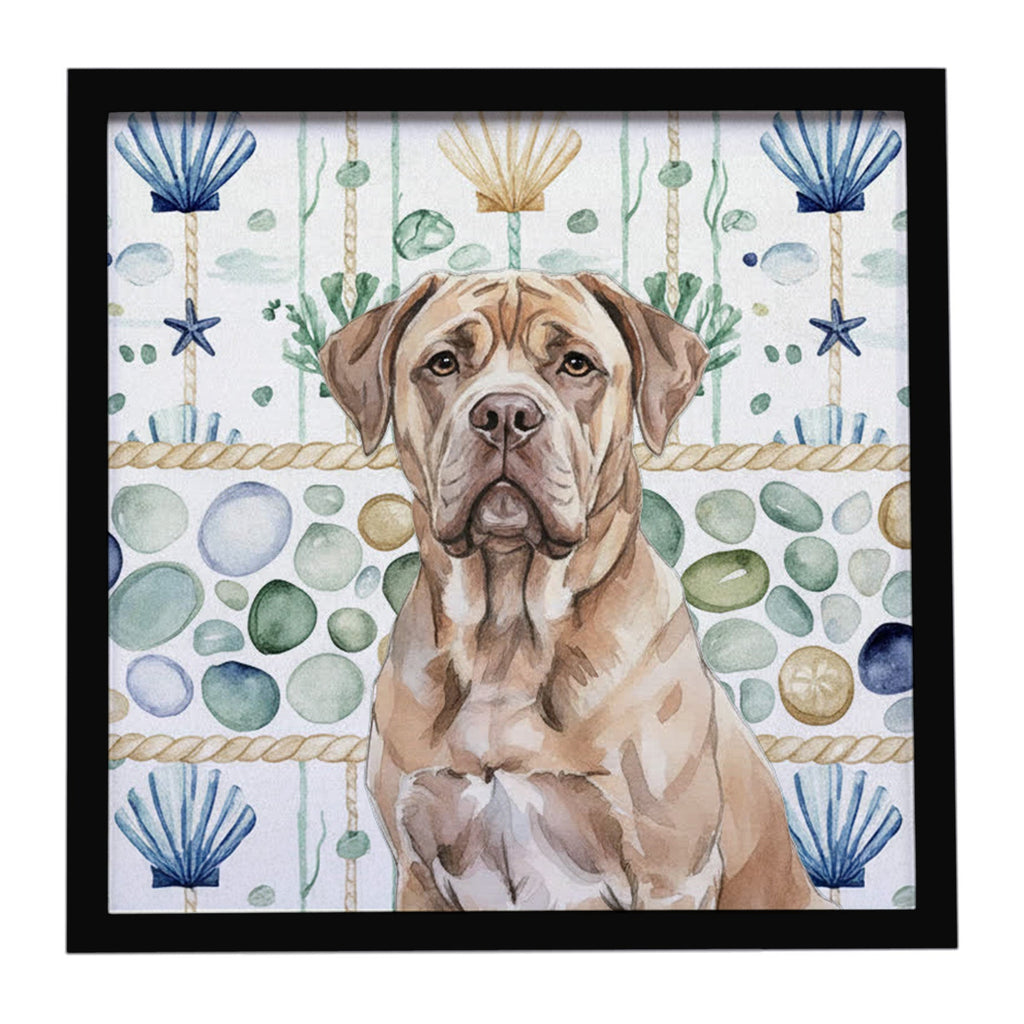 Isabella Dogue de Bordeaux Coastal Sea Glass Framed Metal Print Bathroom, Kitchen, Office, Home Decor Wall Art Ready to Hang, Square, 8X8