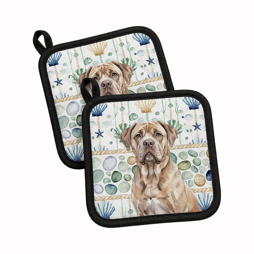 Isabella Dogue de Bordeaux Coastal Sea Glass Pot Holder Set of 2 Heat Resistant Quilted Hot Pads 7.5 x 7.5 Inch, Insulated Kitchen Trivets for Cooking & Baking
