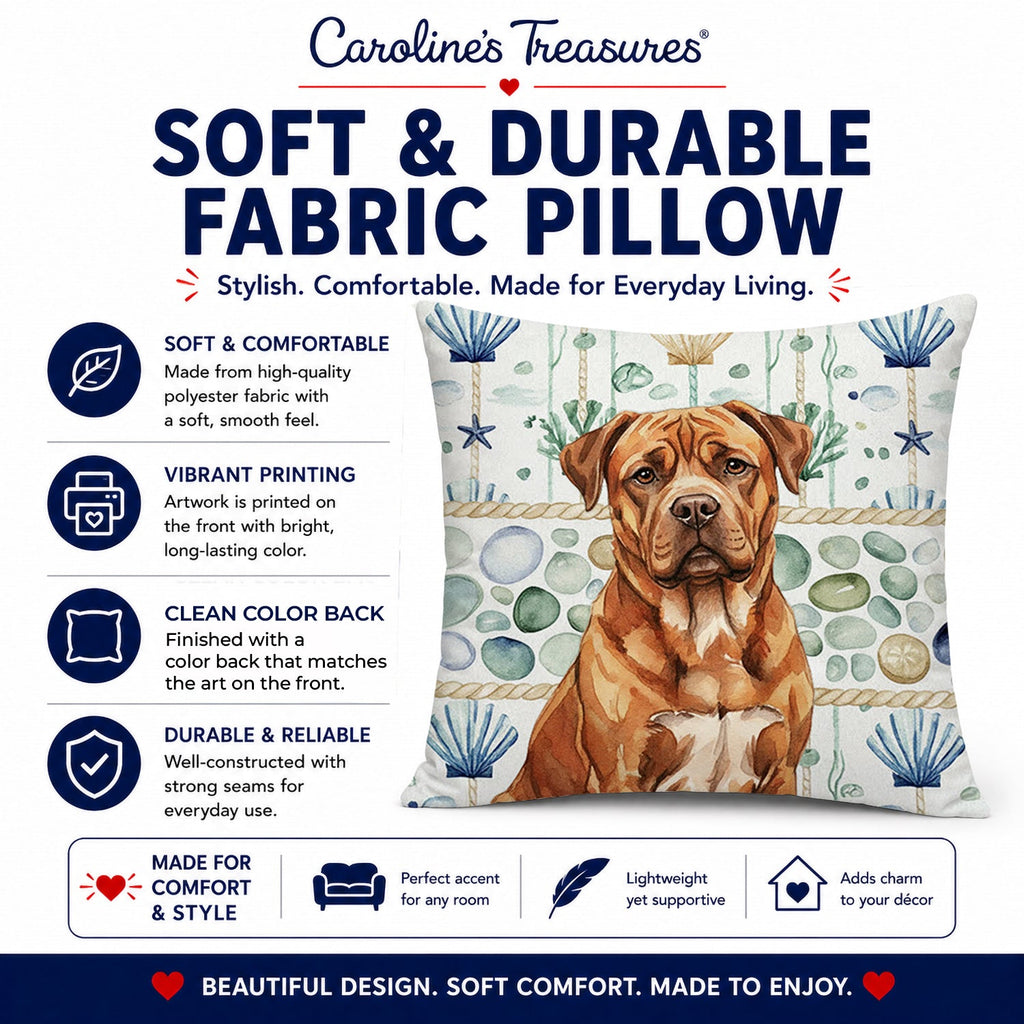 Mahogany Dogue de Bordeaux Coastal Sea Glass Decorative Throw Pillow 18x18 Indoor Outdoor Accent Cushion, Fabric Cover with Insert for Sofa, Bed, Porch & Living Room