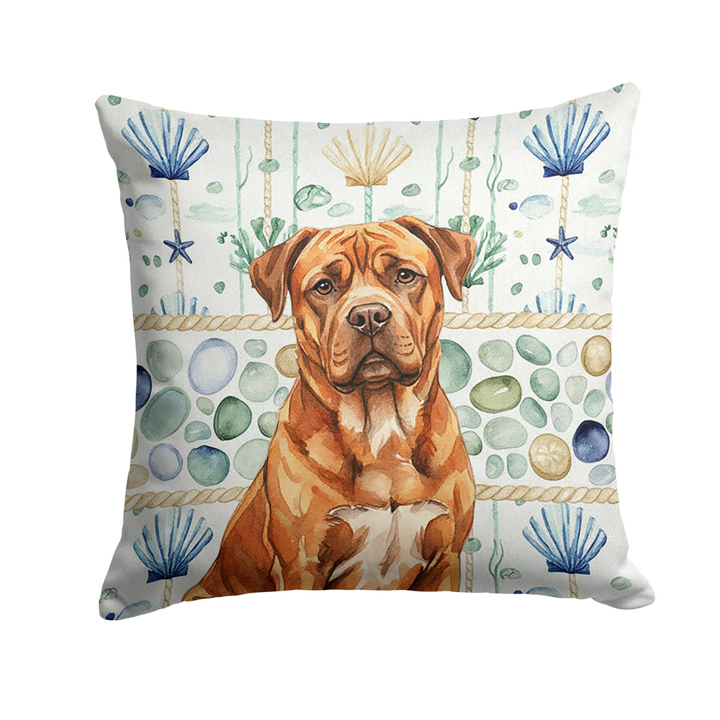 Mahogany Dogue de Bordeaux Coastal Sea Glass Decorative Throw Pillow 18x18 Indoor Outdoor Accent Cushion, Fabric Cover with Insert for Sofa, Bed, Porch & Living Room