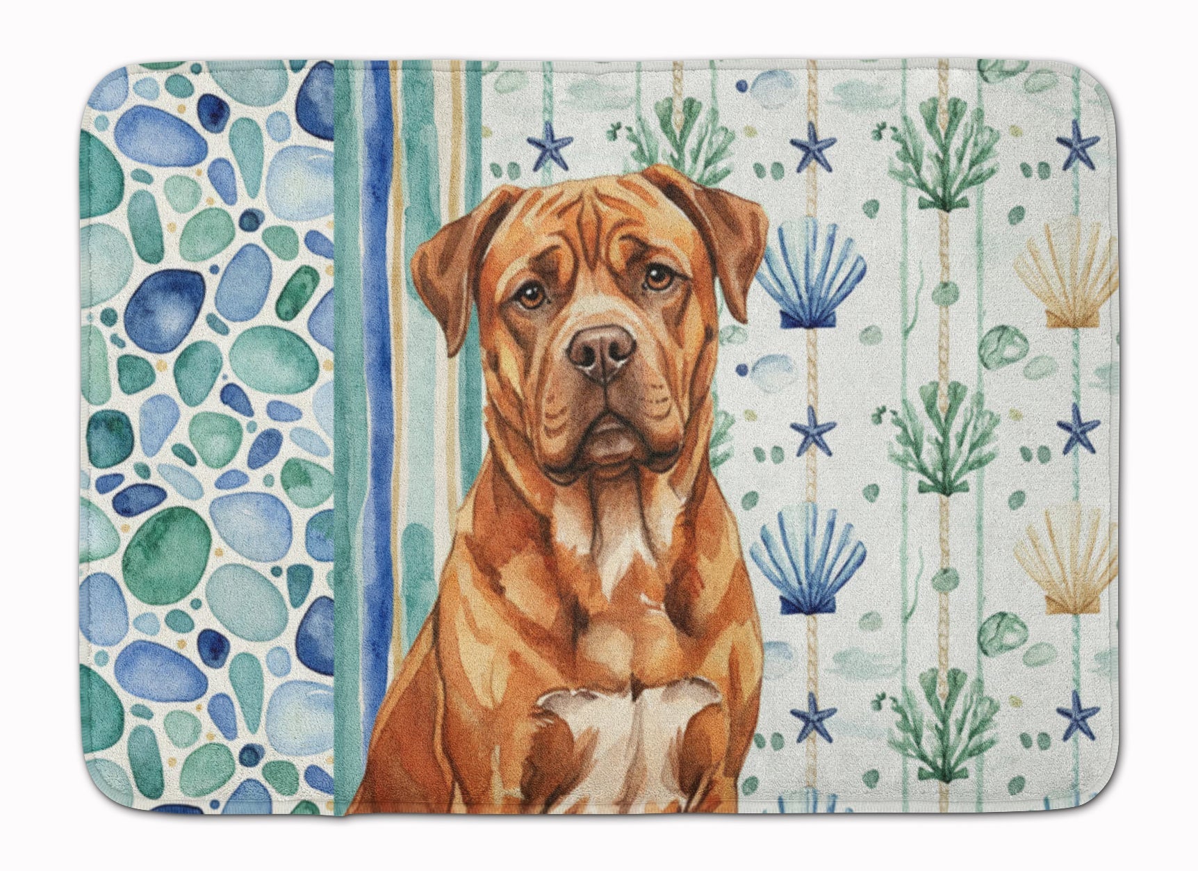 Mahogany Dogue de Bordeaux Coastal Sea Glass Memory Foam Kitchen Mat Machine Washable Anti-Fatigue Cushion Comfort Bath or Kitchen Rug