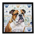 Brindle and White English Bulldog Coastal Sea Glass Framed Metal Print Bathroom, Kitchen, Office, Home Decor Wall Art Ready to Hang, Square, 8X8