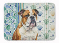 Brindle and White English Bulldog Coastal Sea Glass Memory Foam Kitchen Mat Machine Washable Anti-Fatigue Cushion Comfort Bath or Kitchen Rug