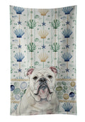 White English Bulldog Coastal Sea Glass Kitchen Towel Velour Plush Front and Cotton Loop Back Machine Washable