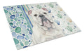 White English Bulldog Coastal Sea Glass Cutting Board Tempered Glass Kitchen Cutting Surface, Heat Resistant Chopping, Non-Slip Feet, Food Prep & Serving