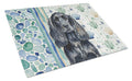Black English Cocker Spaniel Coastal Sea Glass Cutting Board Tempered Glass Kitchen Cutting Surface, Heat Resistant Chopping, Non-Slip Feet, Food Prep & Serving