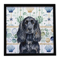Black English Cocker Spaniel Coastal Sea Glass Framed Metal Print Bathroom, Kitchen, Office, Home Decor Wall Art Ready to Hang, Square, 8X8