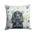 Black English Cocker Spaniel Coastal Sea Glass Decorative Throw Pillow 14x14 Indoor Outdoor Accent Cushion, Fabric Cover with Insert for Sofa, Bed, Porch & Living Room