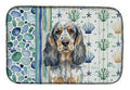 Blue Roan & Tan English Cocker Spaniel Coastal Sea Glass Dish Drying Mat Absorbent Dish Drying Mat Pad for Kitchen Counter Dish Drainer Mat for Countertop, 14 x 21", Multicolor