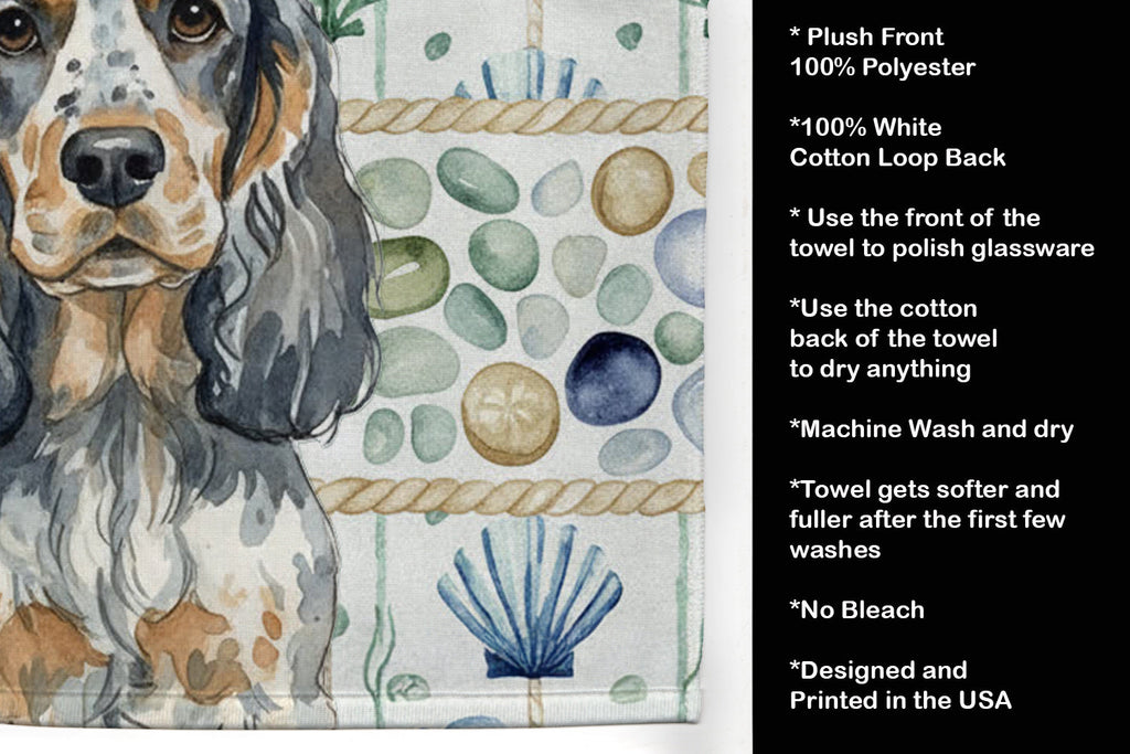 Blue Roan & Tan English Cocker Spaniel Coastal Sea Glass Kitchen Towel Velour Plush Front and Cotton Loop Back Machine Washable