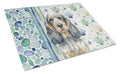 Blue Roan & Tan English Cocker Spaniel Coastal Sea Glass Cutting Board Tempered Glass Kitchen Cutting Surface, Heat Resistant Chopping, Non-Slip Feet, Food Prep & Serving