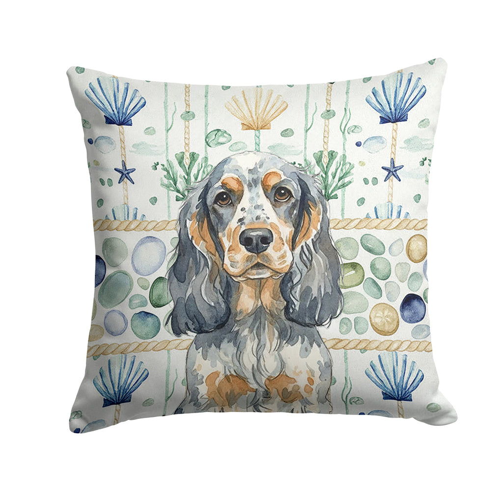 Blue Roan & Tan English Cocker Spaniel Coastal Sea Glass Decorative Throw Pillow 18x18 Indoor Outdoor Accent Cushion, Fabric Cover with Insert for Sofa, Bed, Porch & Living Room