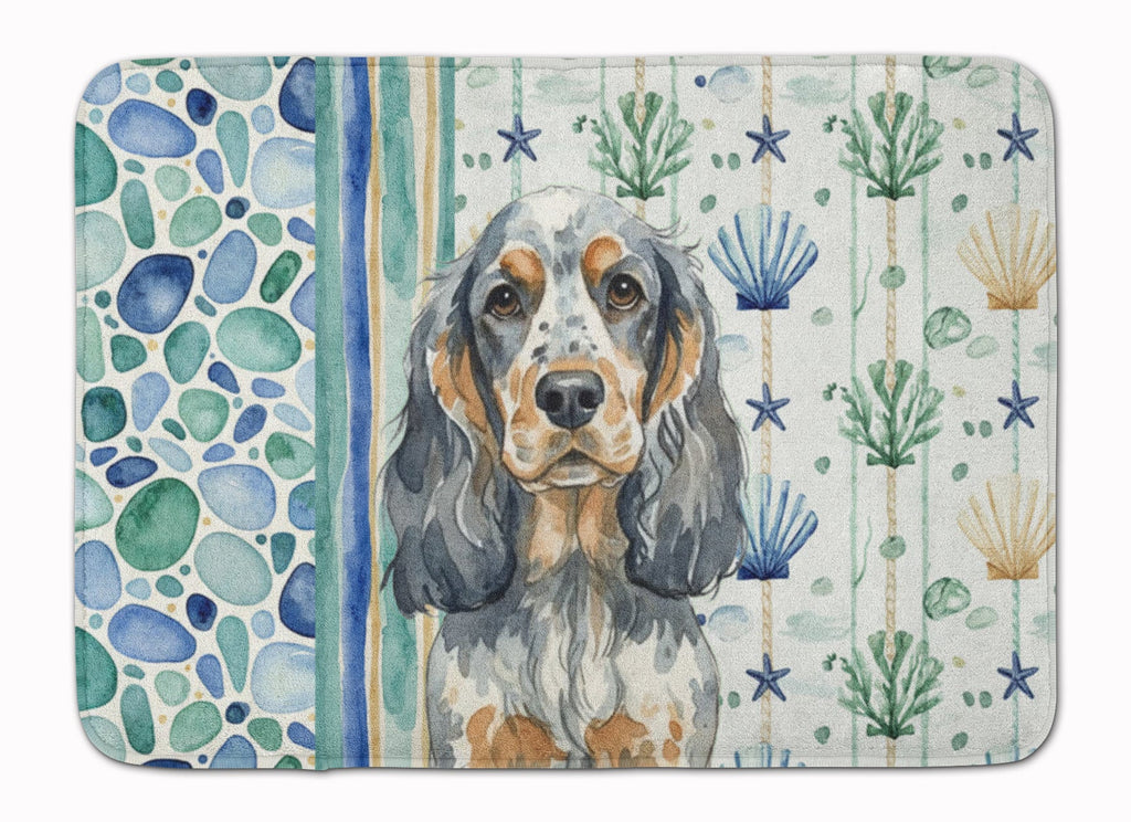 Blue Roan & Tan English Cocker Spaniel Coastal Sea Glass Memory Foam Kitchen Mat Machine Washable Anti-Fatigue Cushion Comfort Bath or Kitchen Rug