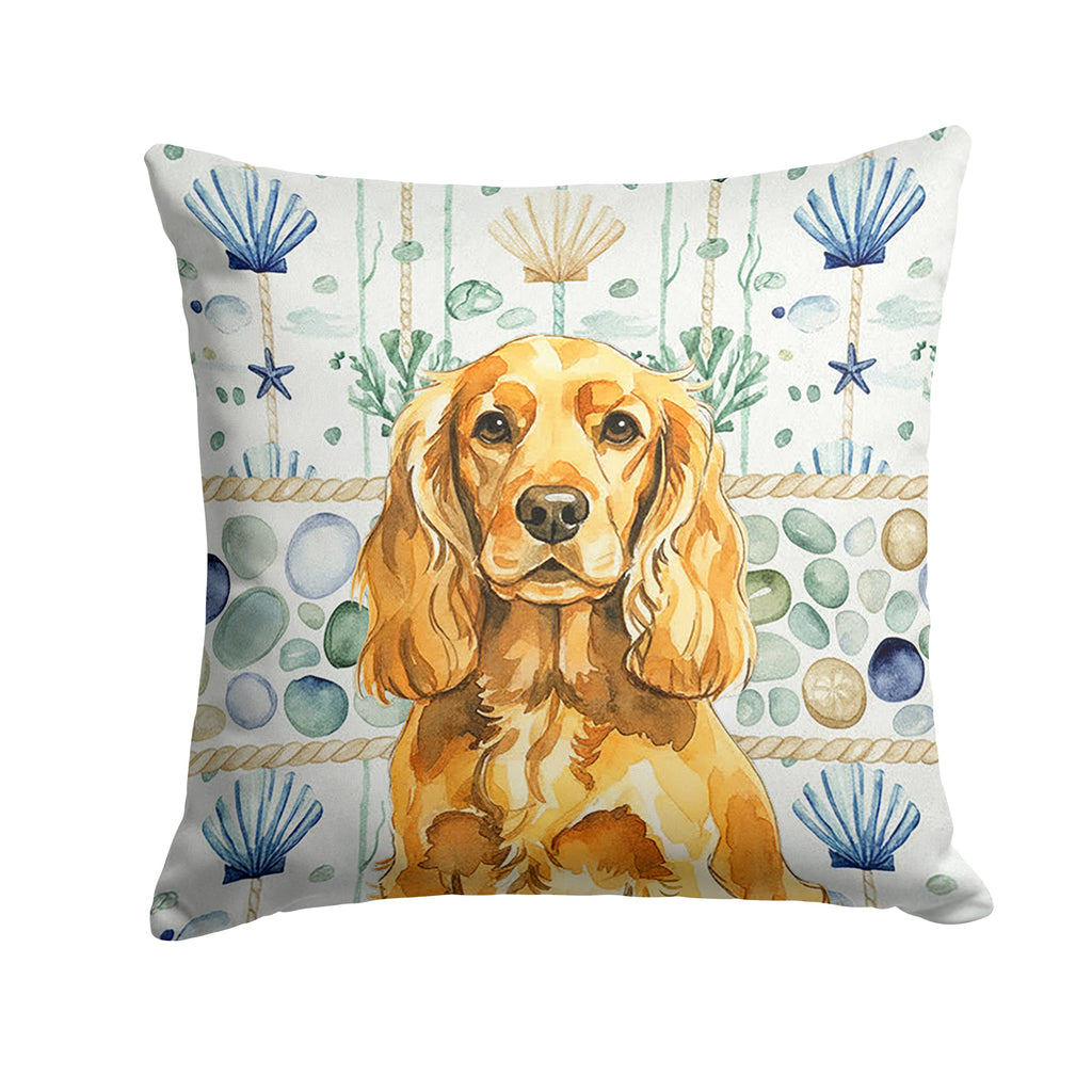 Golden English Cocker Spaniel Coastal Sea Glass Decorative Throw Pillow 18x18 Indoor Outdoor Accent Cushion, Fabric Cover with Insert for Sofa, Bed, Porch & Living Room