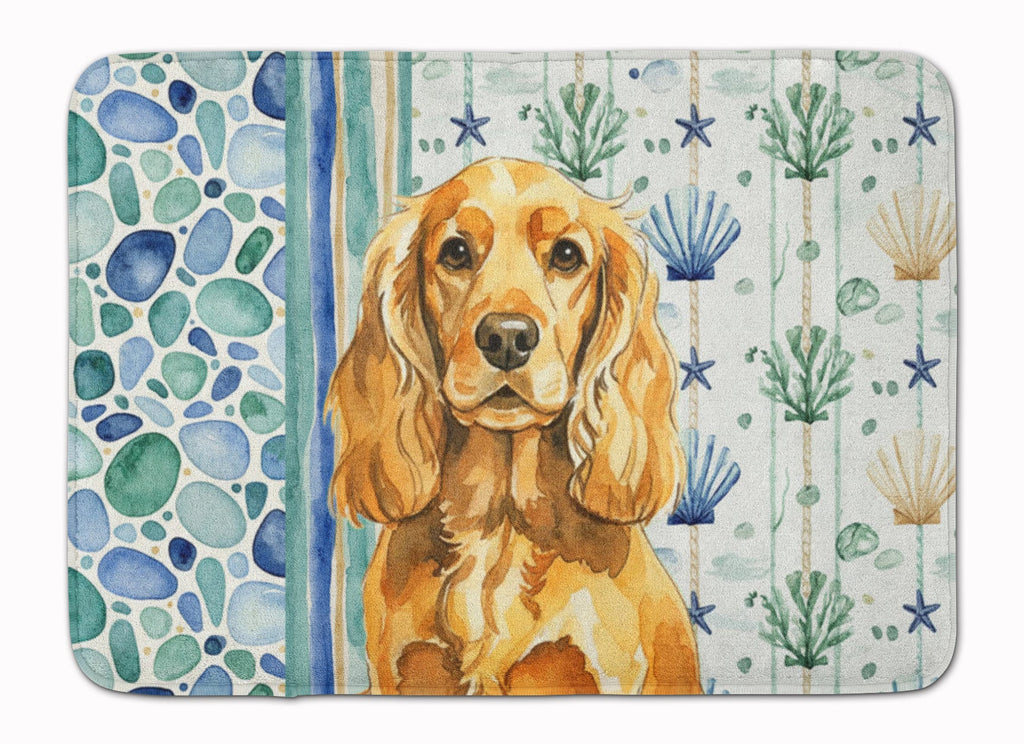 Golden English Cocker Spaniel Coastal Sea Glass Memory Foam Kitchen Mat Machine Washable Anti-Fatigue Cushion Comfort Bath or Kitchen Rug