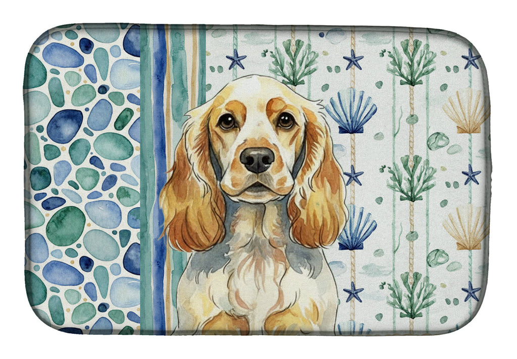 Lemon Roan English Cocker Spaniel Coastal Sea Glass Dish Drying Mat Absorbent Dish Drying Mat Pad for Kitchen Counter Dish Drainer Mat for Countertop, 14 x 21", Multicolor
