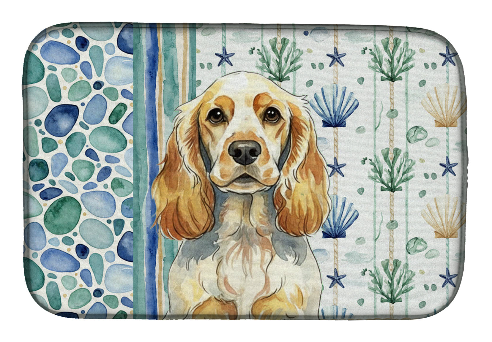 Lemon Roan English Cocker Spaniel Coastal Sea Glass Dish Drying Mat Absorbent Dish Drying Mat Pad for Kitchen Counter Dish Drainer Mat for Countertop, 14 x 21", Multicolor