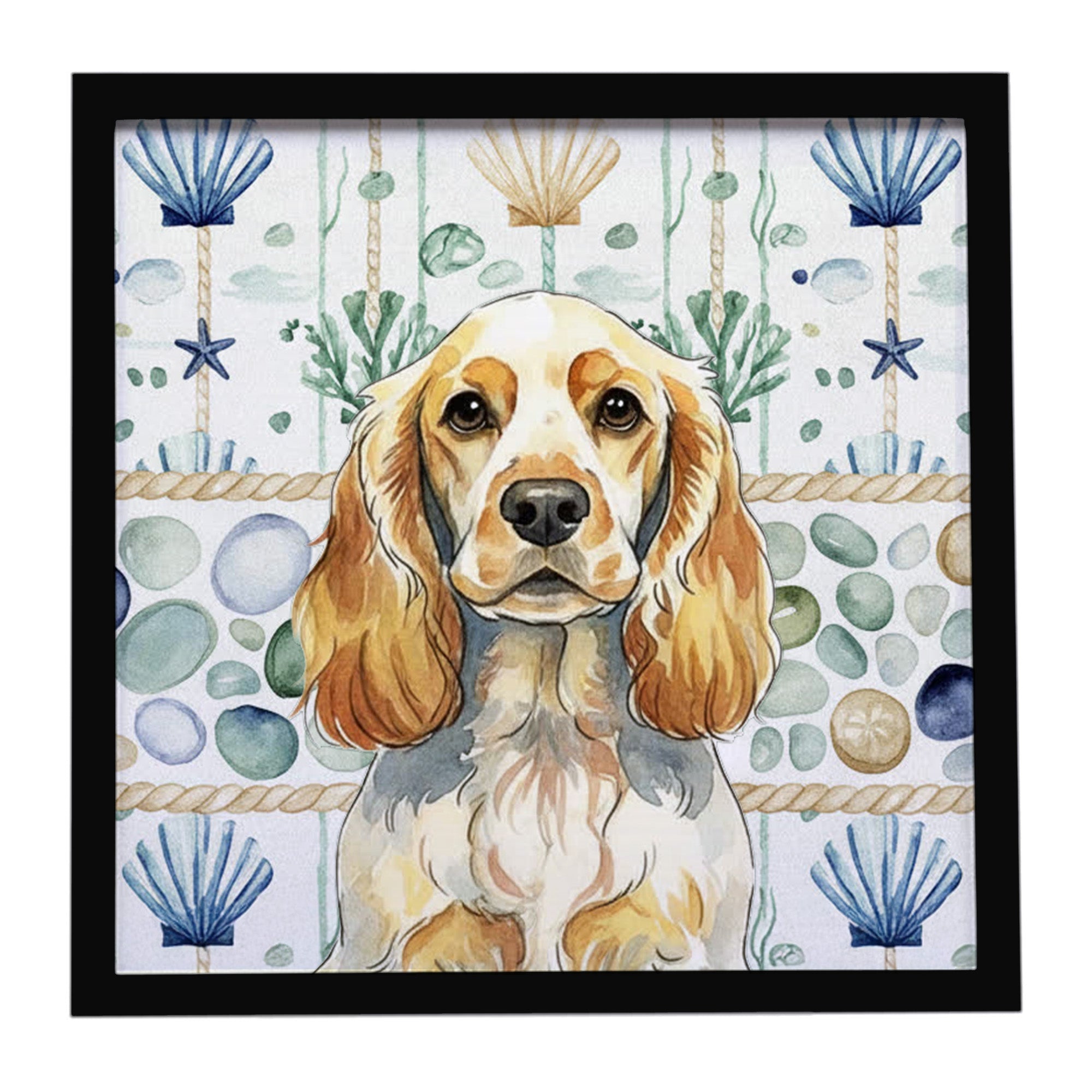 Lemon Roan English Cocker Spaniel Coastal Sea Glass Framed Metal Print Bathroom, Kitchen, Office, Home Decor Wall Art Ready to Hang, Square, 8X8