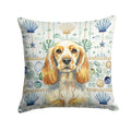 Lemon Roan English Cocker Spaniel Coastal Sea Glass Decorative Throw Pillow 14x14 Indoor Outdoor Accent Cushion, Fabric Cover with Insert for Sofa, Bed, Porch & Living Room